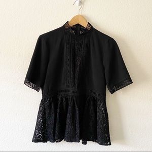 Zara black lace peplum short sleeve top size xs